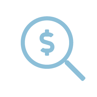 Icon depicting the US Dollar symbol in a magnifying glass